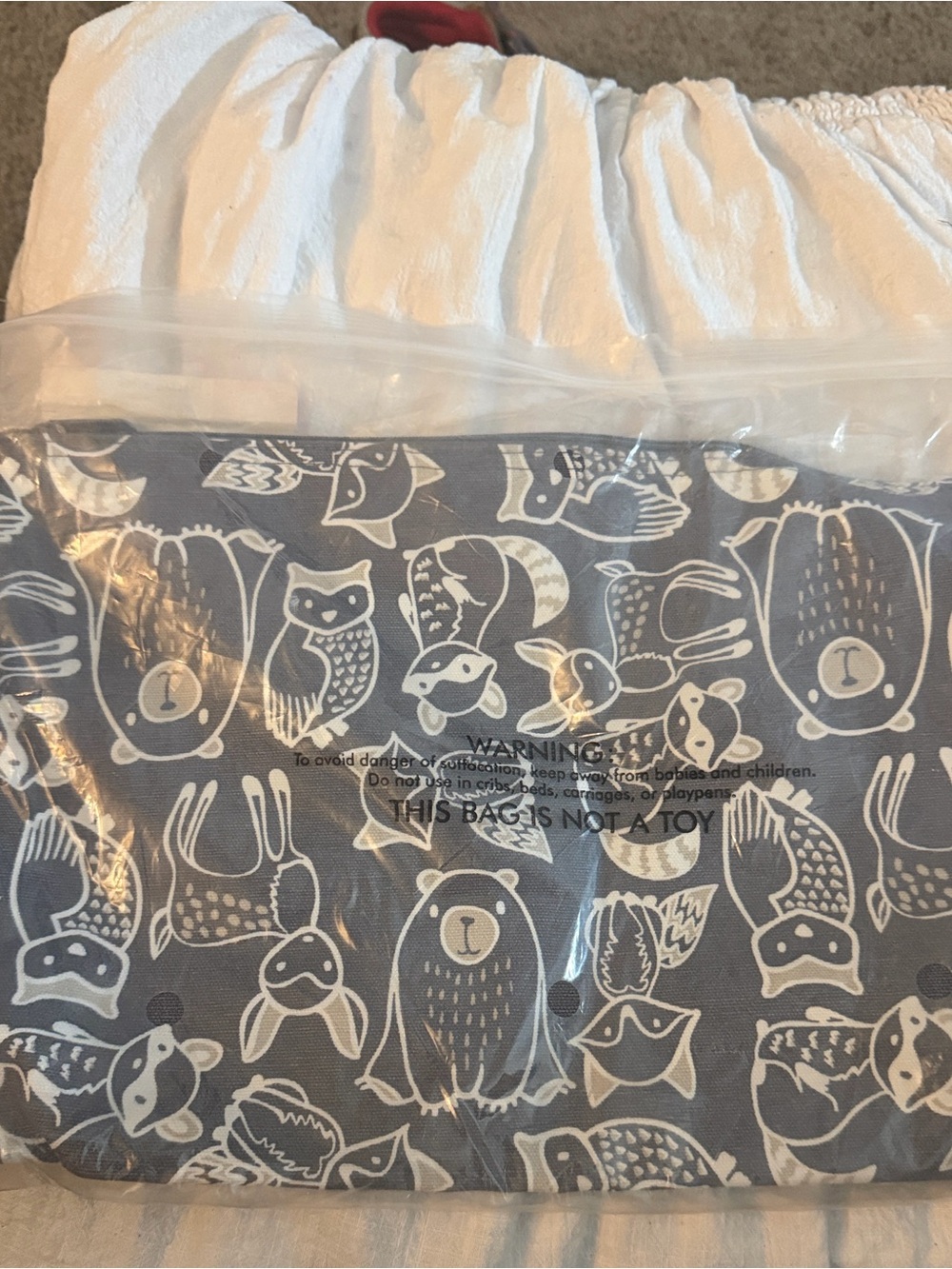 thirty-one Gray and White Woodland Critter Zip Pouch